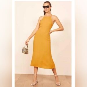 Reformation Midi Slipdress Dress Mustard Yellow Strappy Size 4 Square Neck
